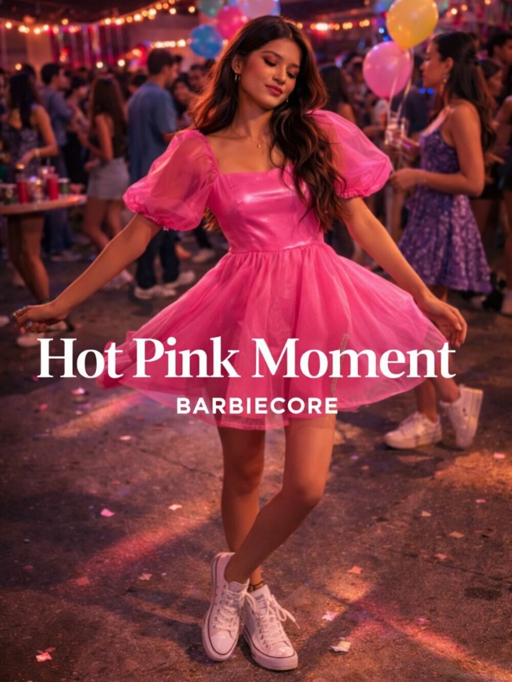 TCEC Vibrant Pink Puff Sleeve Mini Dress M Party Y2K Baddie